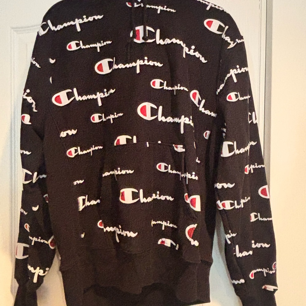 Champion Black Hoodie with Logo Print